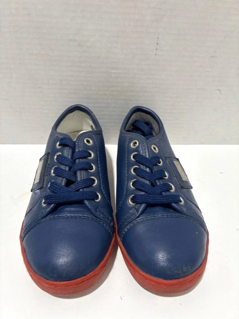 Dolce & Gabbana Kids Blue Leather Sneakers With Red Soles size 9